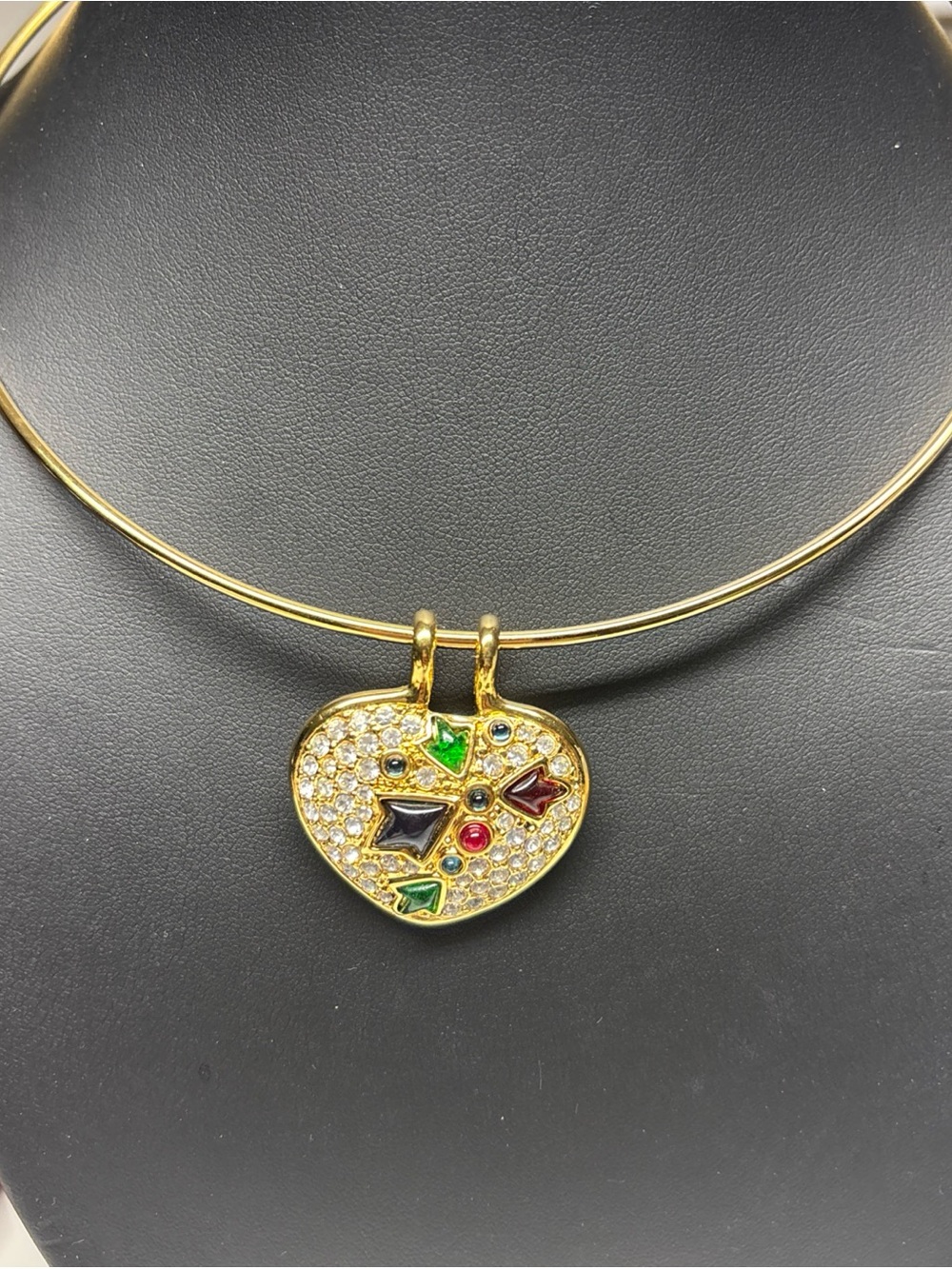 Kenneth Jay Lane Gold Heart Pendant Necklace with Multicolor Gem Accents